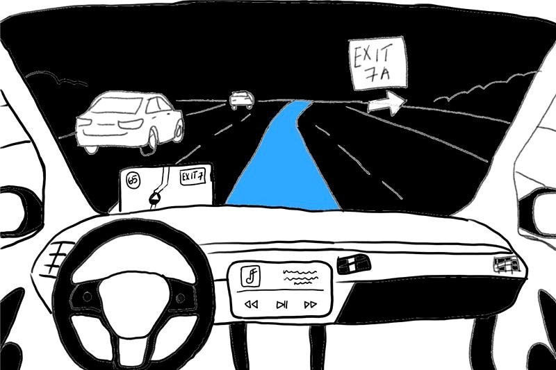 Nighttime DrivAR windshield concept sketch